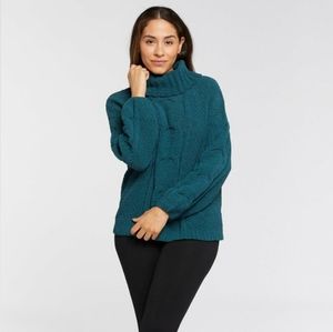 Seven7 Cable Knit Cowl Neck Sweater Deep Teal Medium Chunky Soft Fall or Winter